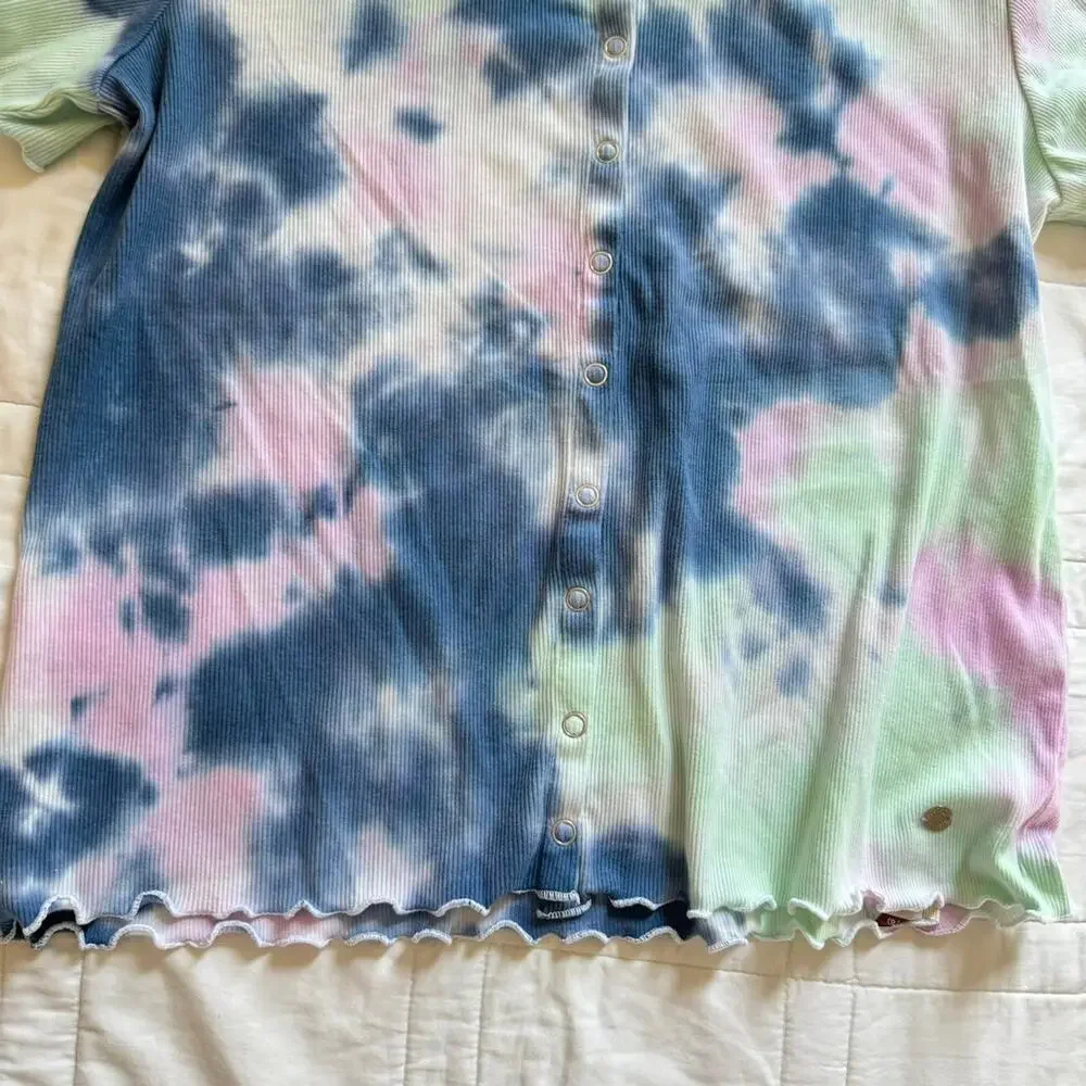 Justice Tie‎ dye hippie shirt girls XXL 16 18 ruffle hem boho casual button up
